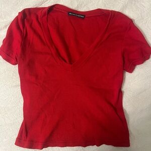 Brandy Melville Red V-Neck Short Sleeve Top